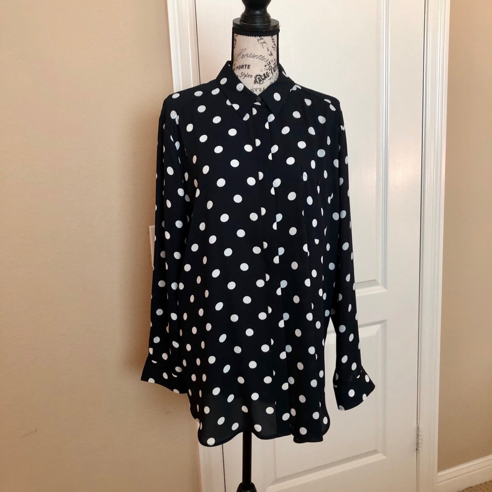 Ann Taylor Navy Blue with Polka Dot Blouse